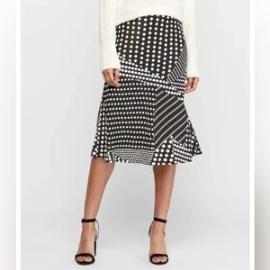Express Mixed Polka Dot Patchwork Print Satin Midi Skirt Black White NWT-Small